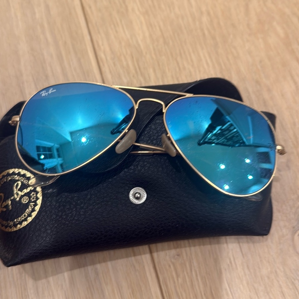Ray-Ban Gold Frame Sunglasses with Teal Lenses